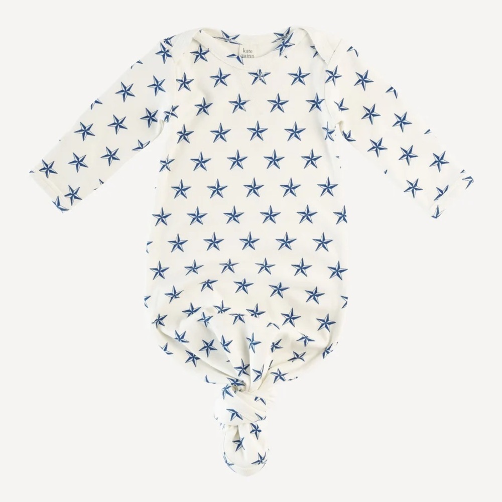 Set: LS topstitch lap neck knotted gown | nautical star organic cotton interlock